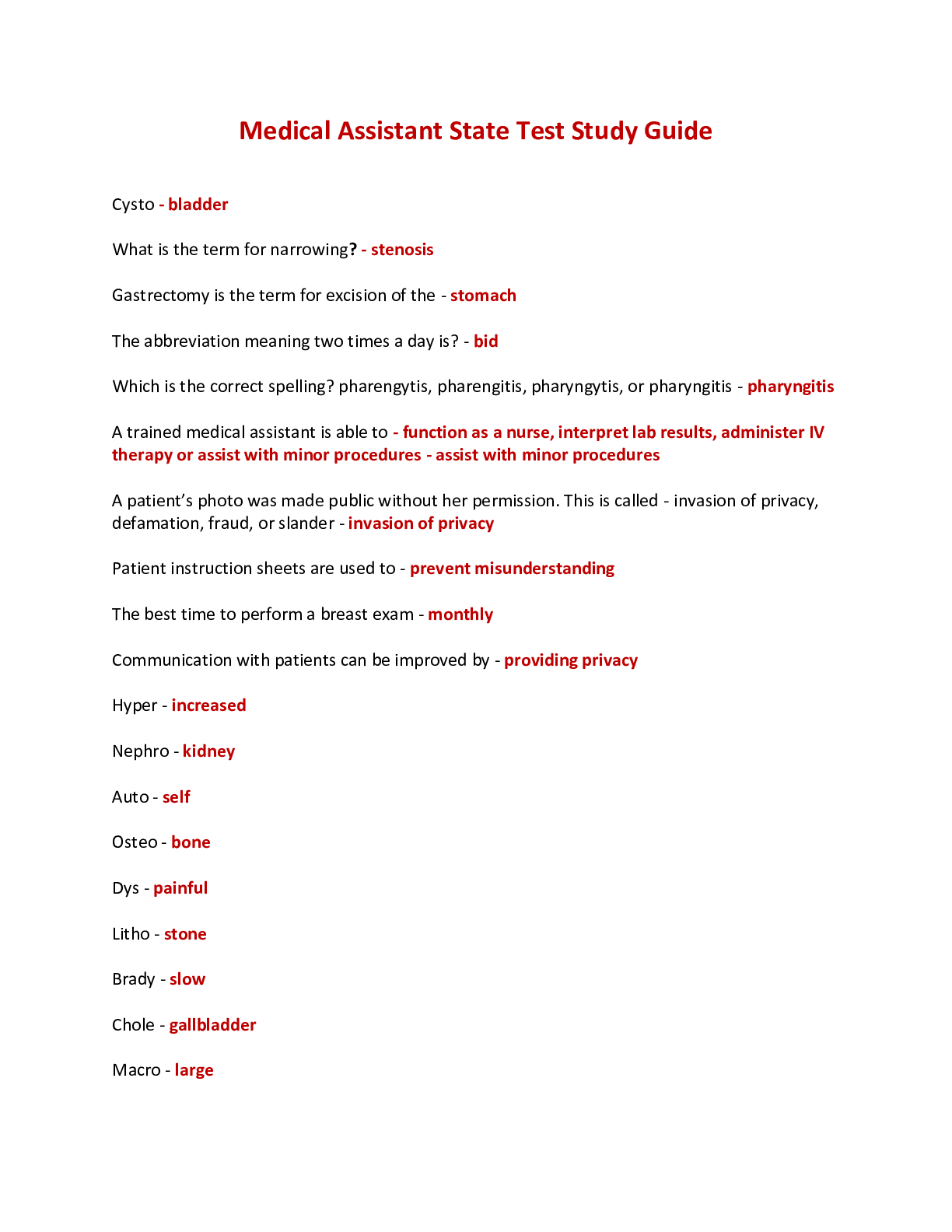 Preview image of Certified Medical Assistant State Test Study Guide (Updated 2022) document